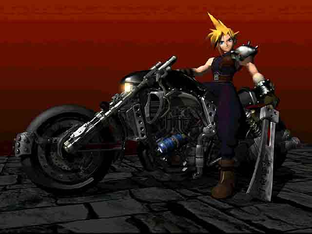 Cloud on bike from Final Fantasy VII